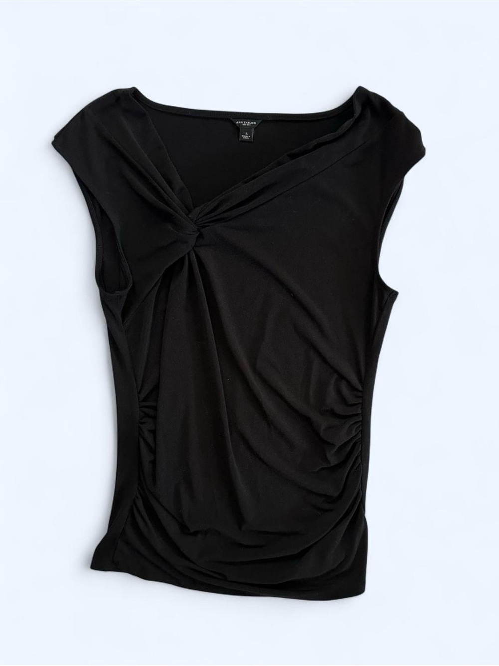 Ann Taylor Twist Knot Sleeveless Top in Black Size Large Ruched Sides